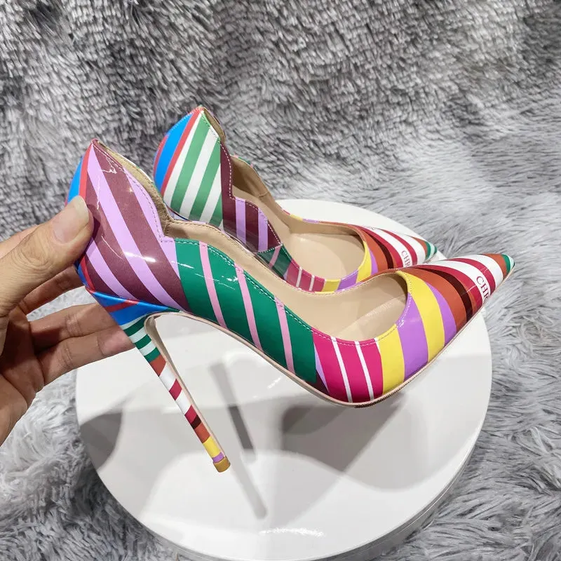 Graffiti Striped High-heeled Shoes