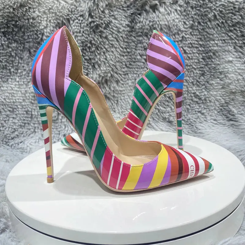 Graffiti Striped High-heeled Shoes