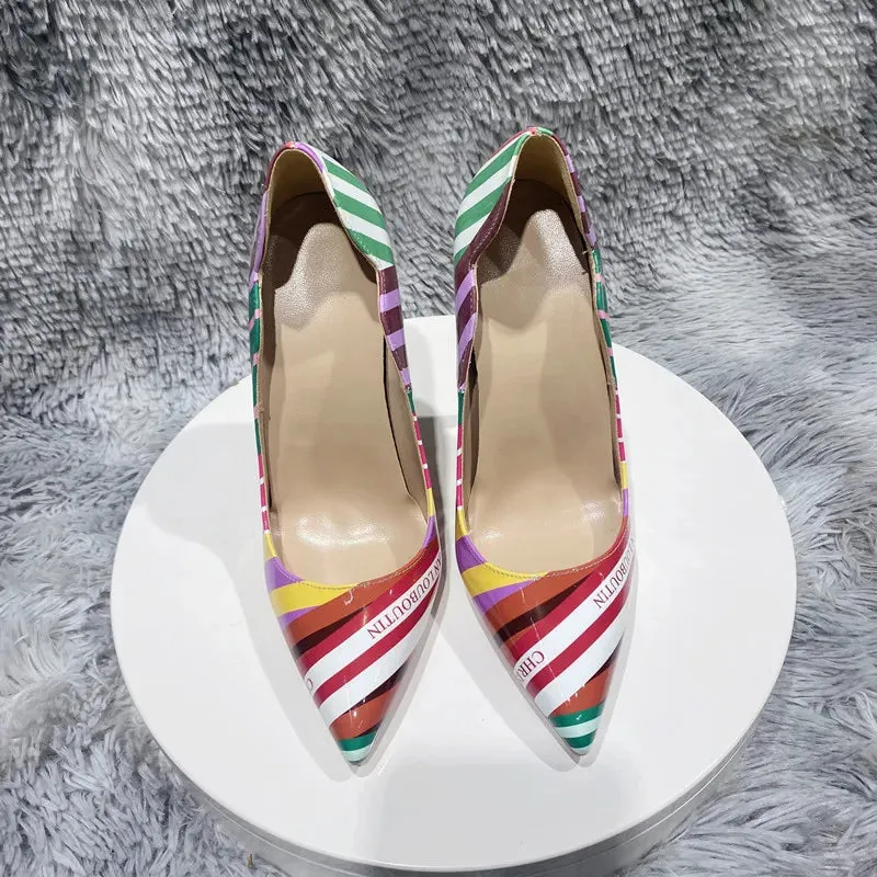 Graffiti Striped High-heeled Shoes