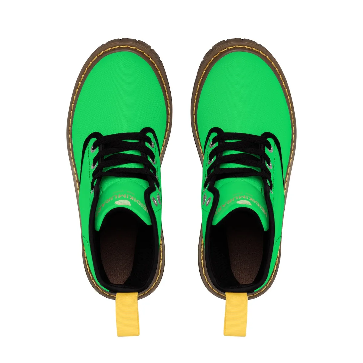 Green Men's Hiking Boots, Best Bright Solid Color Canvas Winter Laced Up Hiking Boots
