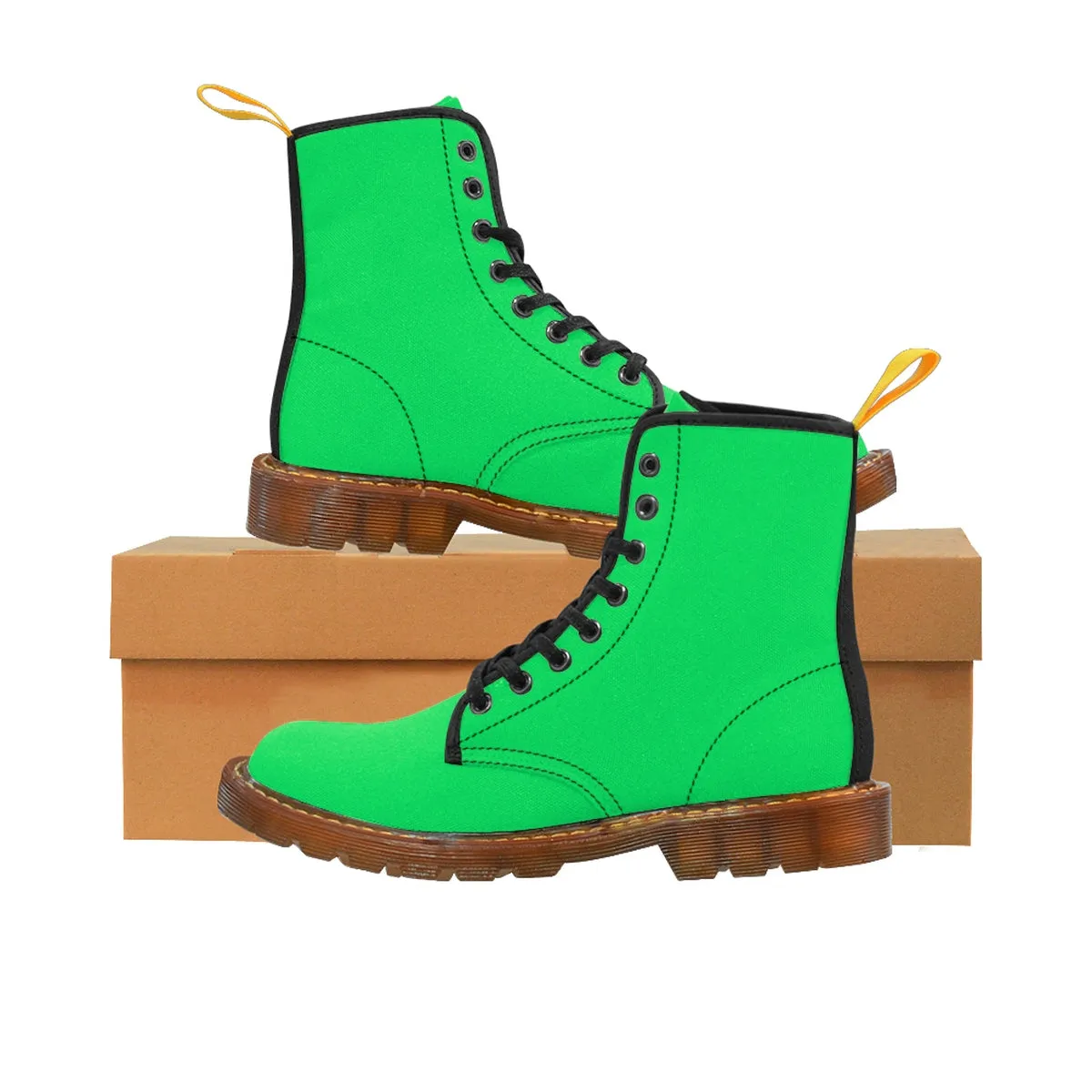 Green Men's Hiking Boots, Best Bright Solid Color Canvas Winter Laced Up Hiking Boots