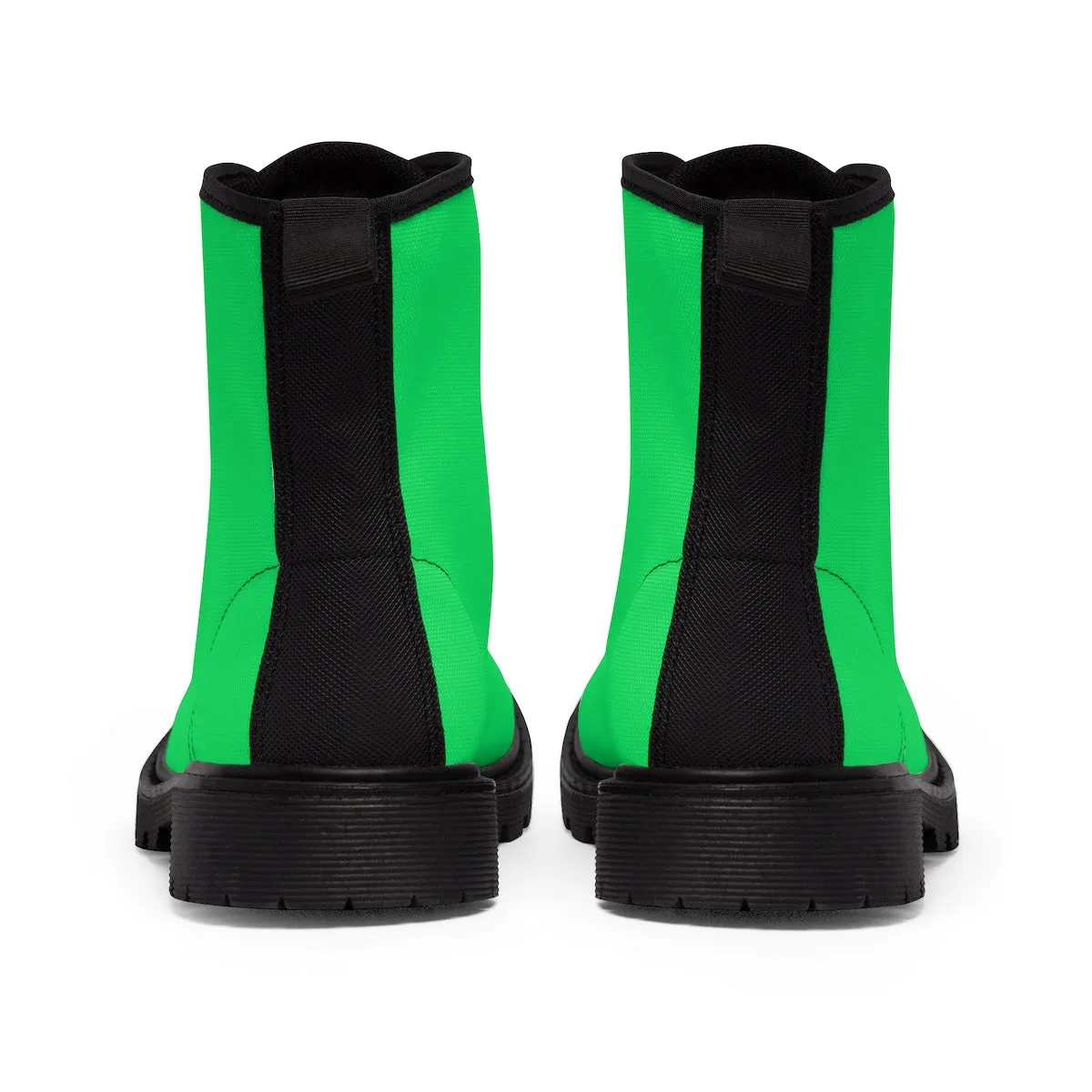 Green Men's Hiking Boots, Best Bright Solid Color Canvas Winter Laced Up Hiking Boots