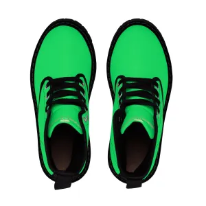 Green Men's Hiking Boots, Best Bright Solid Color Canvas Winter Laced Up Hiking Boots