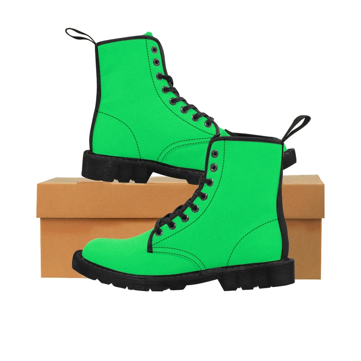 Green Men's Hiking Boots, Best Bright Solid Color Canvas Winter Laced Up Hiking Boots