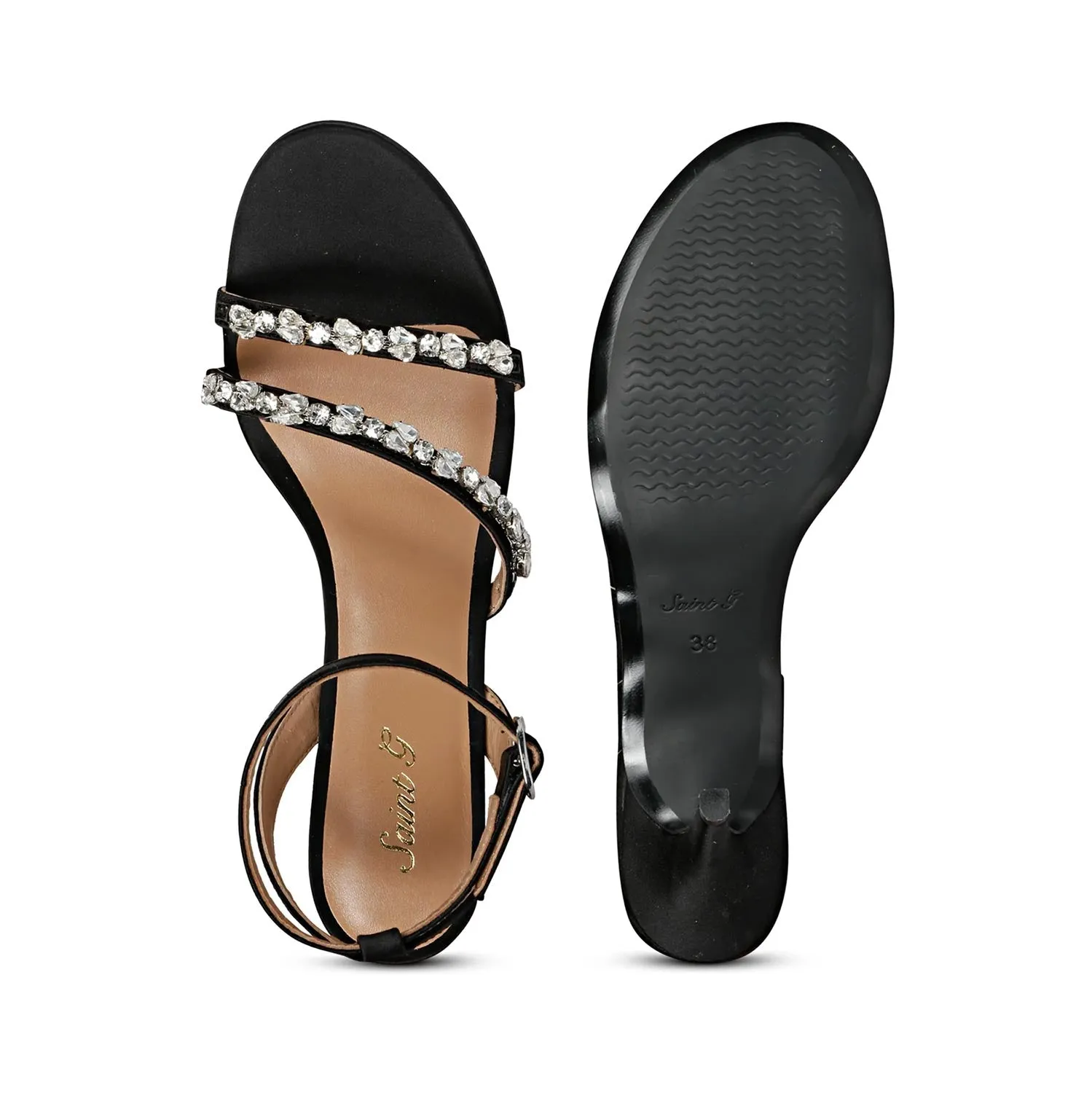 Isla Stone Embellished Straps Black Stilettos