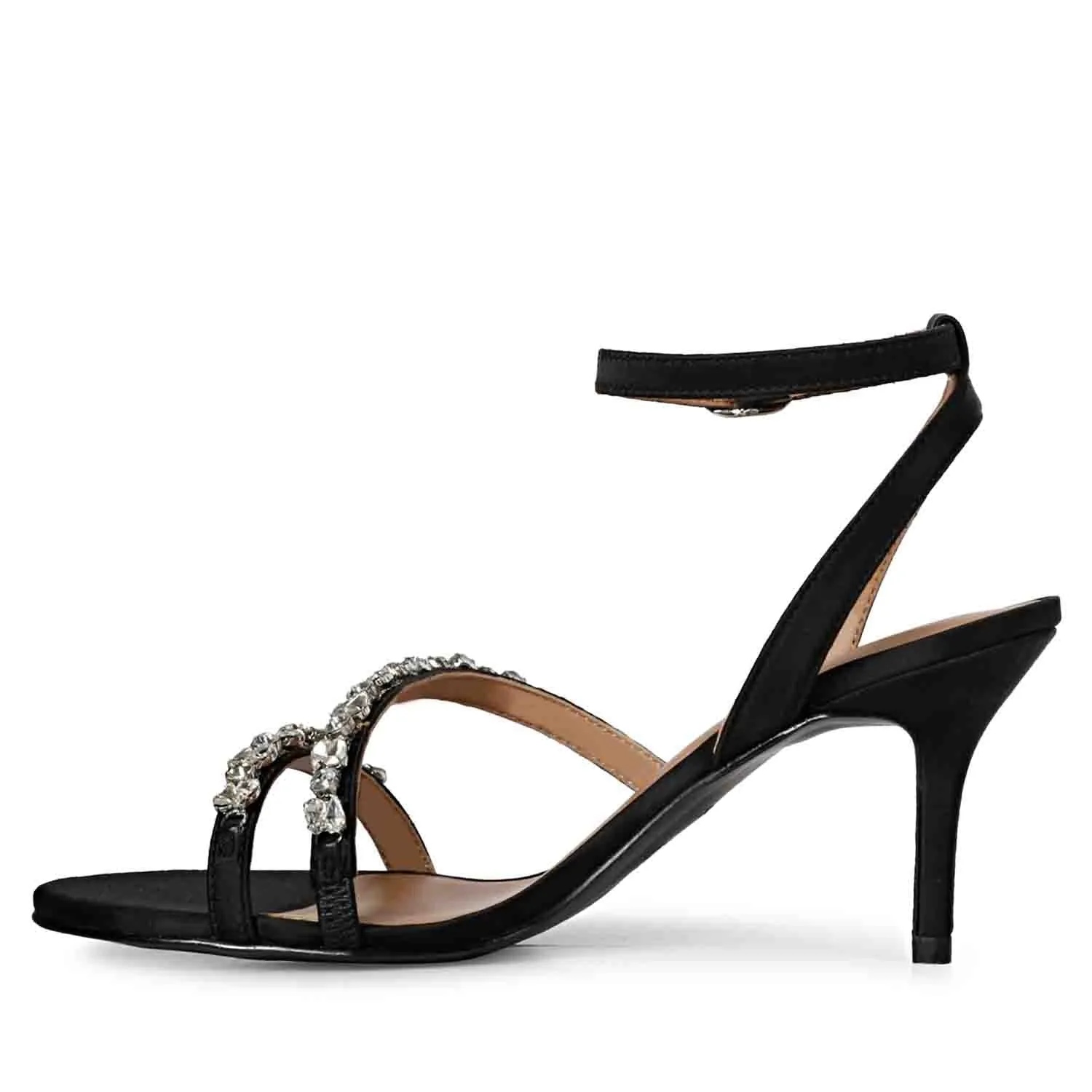 Isla Stone Embellished Straps Black Stilettos