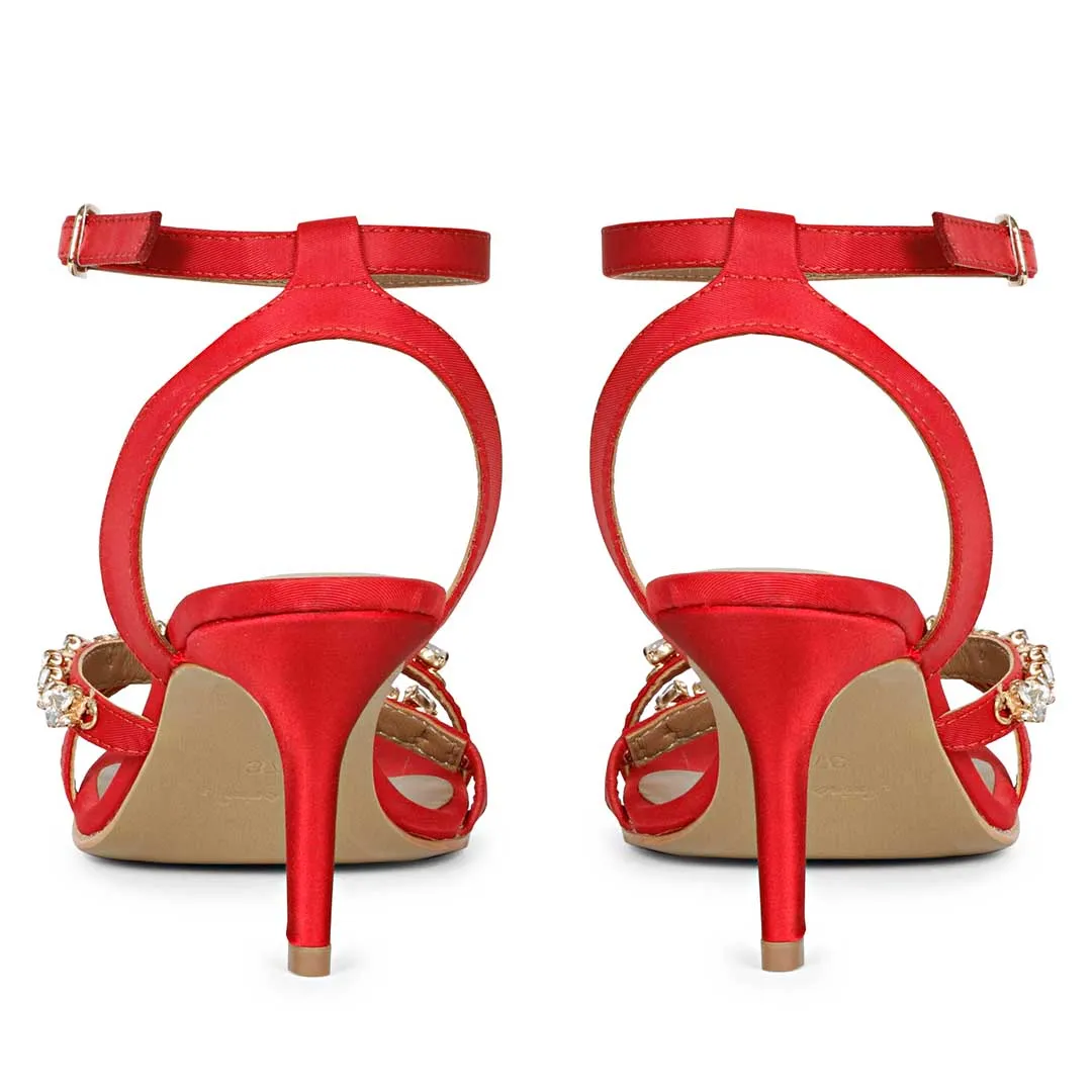 Isla Stone Embellished Straps Red Stilettos