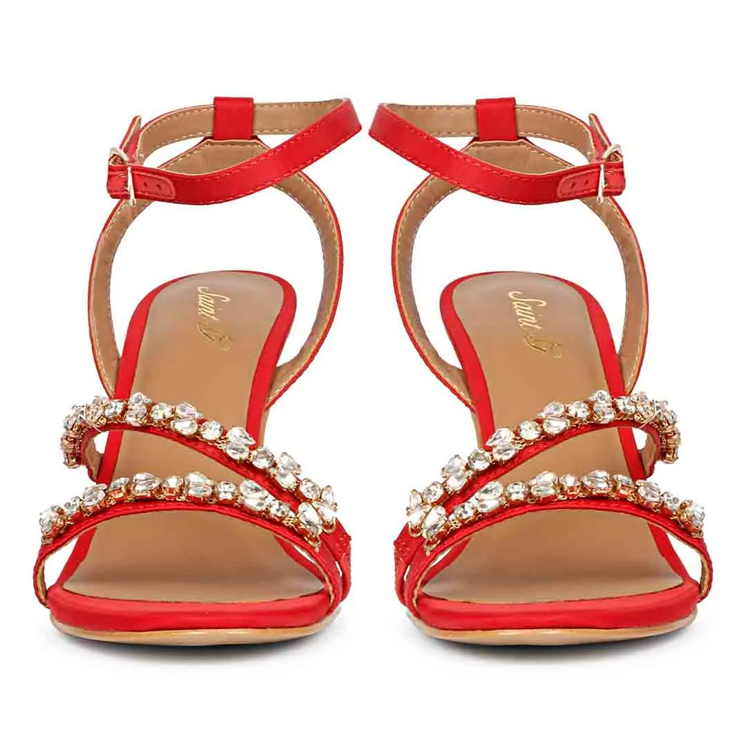 Isla Stone Embellished Straps Red Stilettos