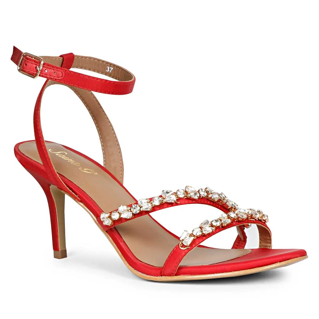 Isla Stone Embellished Straps Red Stilettos
