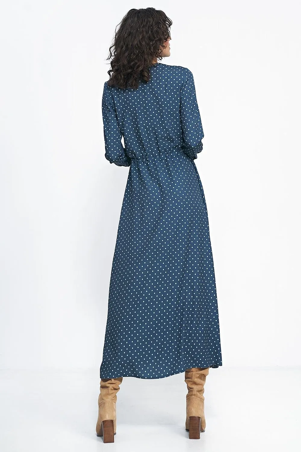 Long sleeves peas print day dress