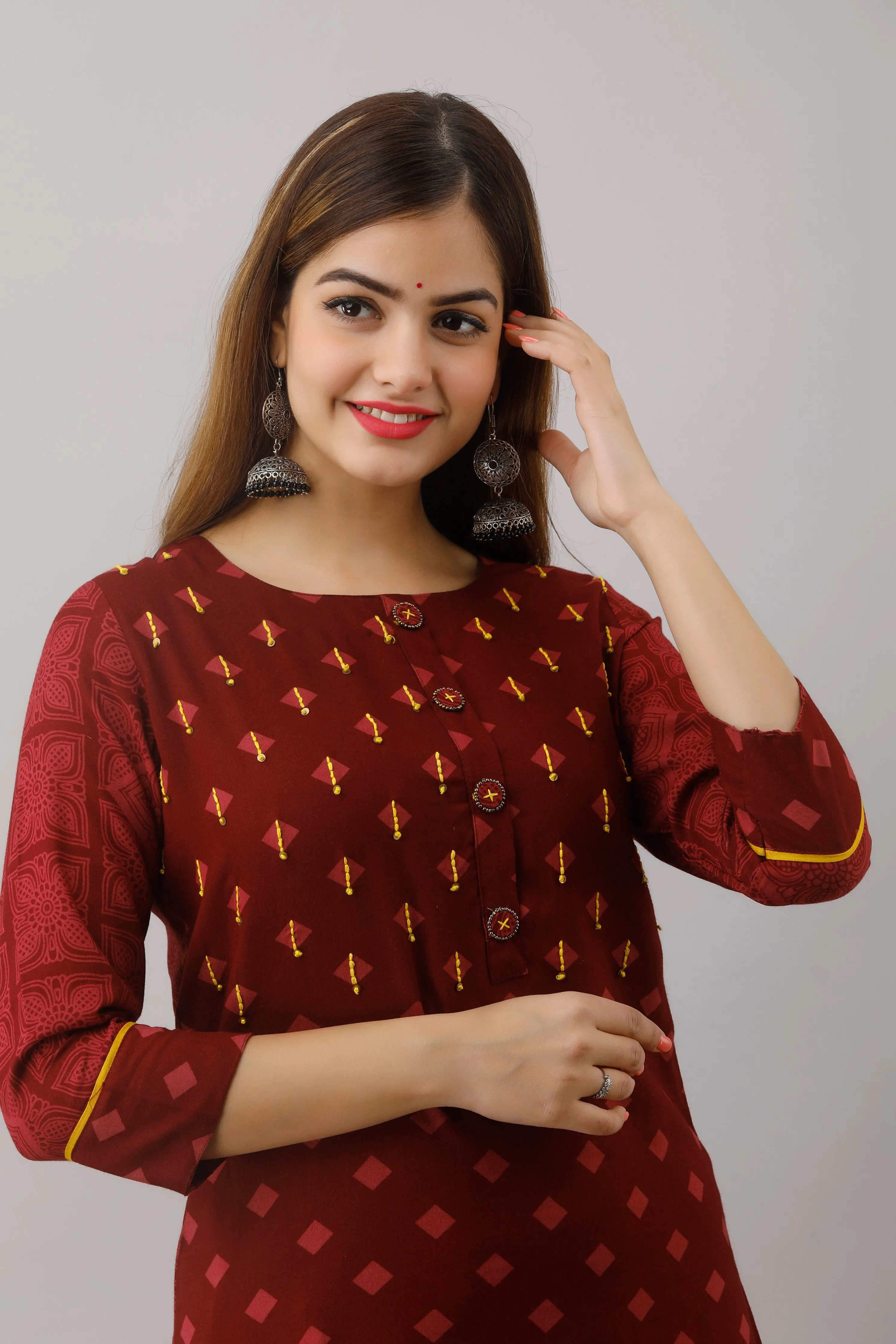 Maroon Color Rayon Straight Womens Kurta