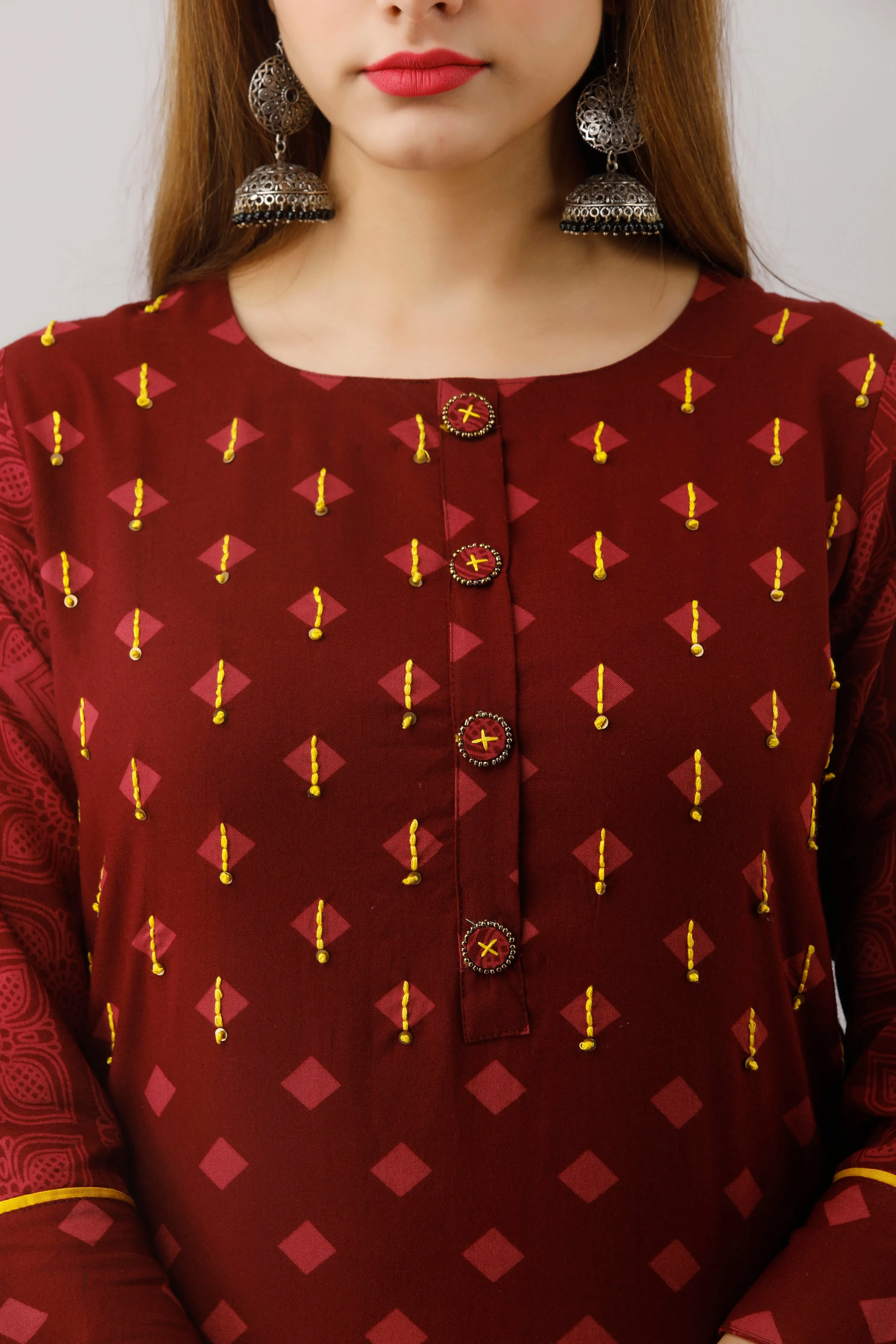 Maroon Color Rayon Straight Womens Kurta