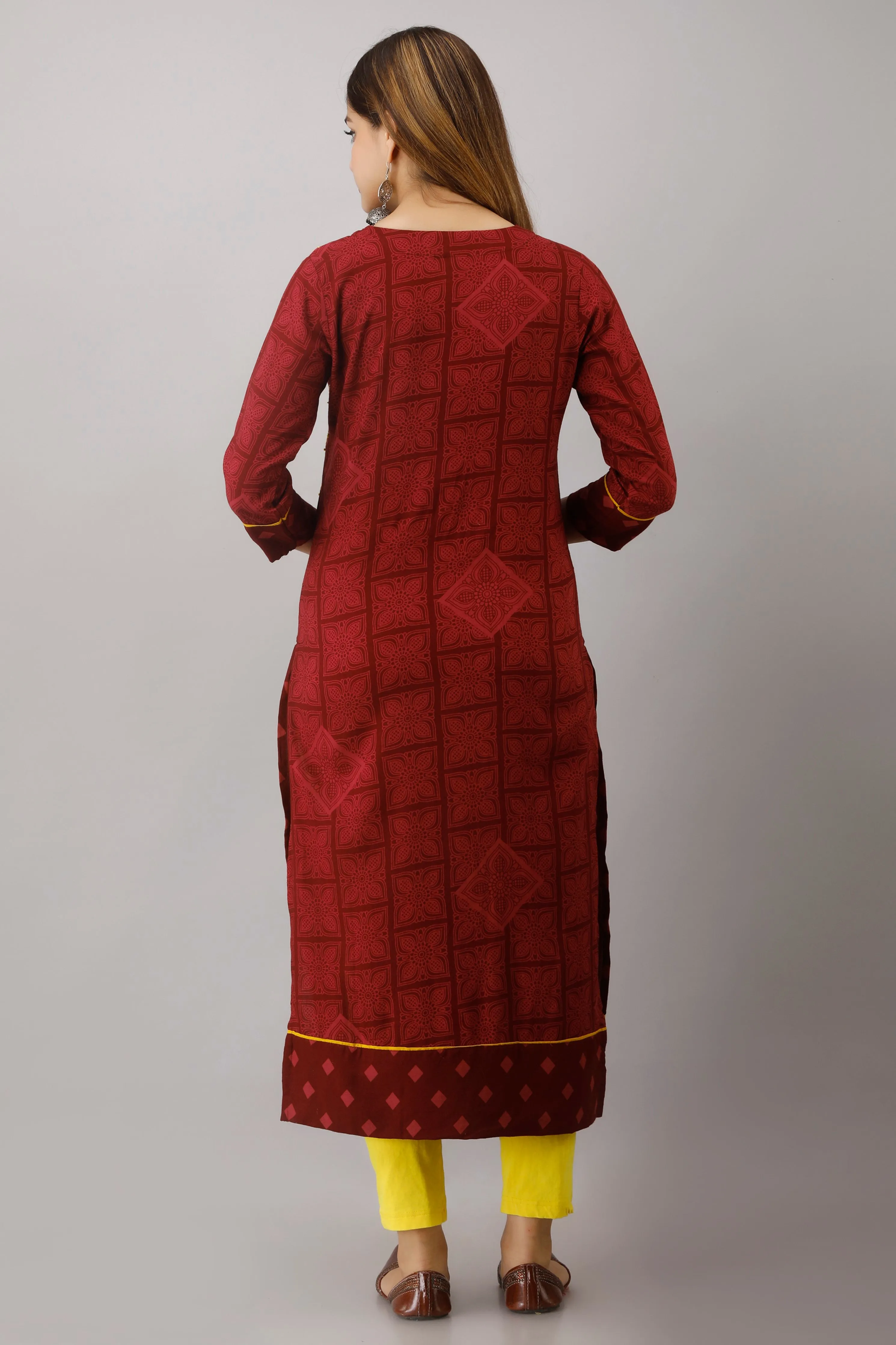 Maroon Color Rayon Straight Womens Kurta