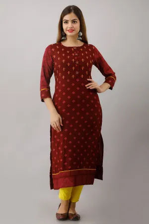 Maroon Color Rayon Straight Womens Kurta