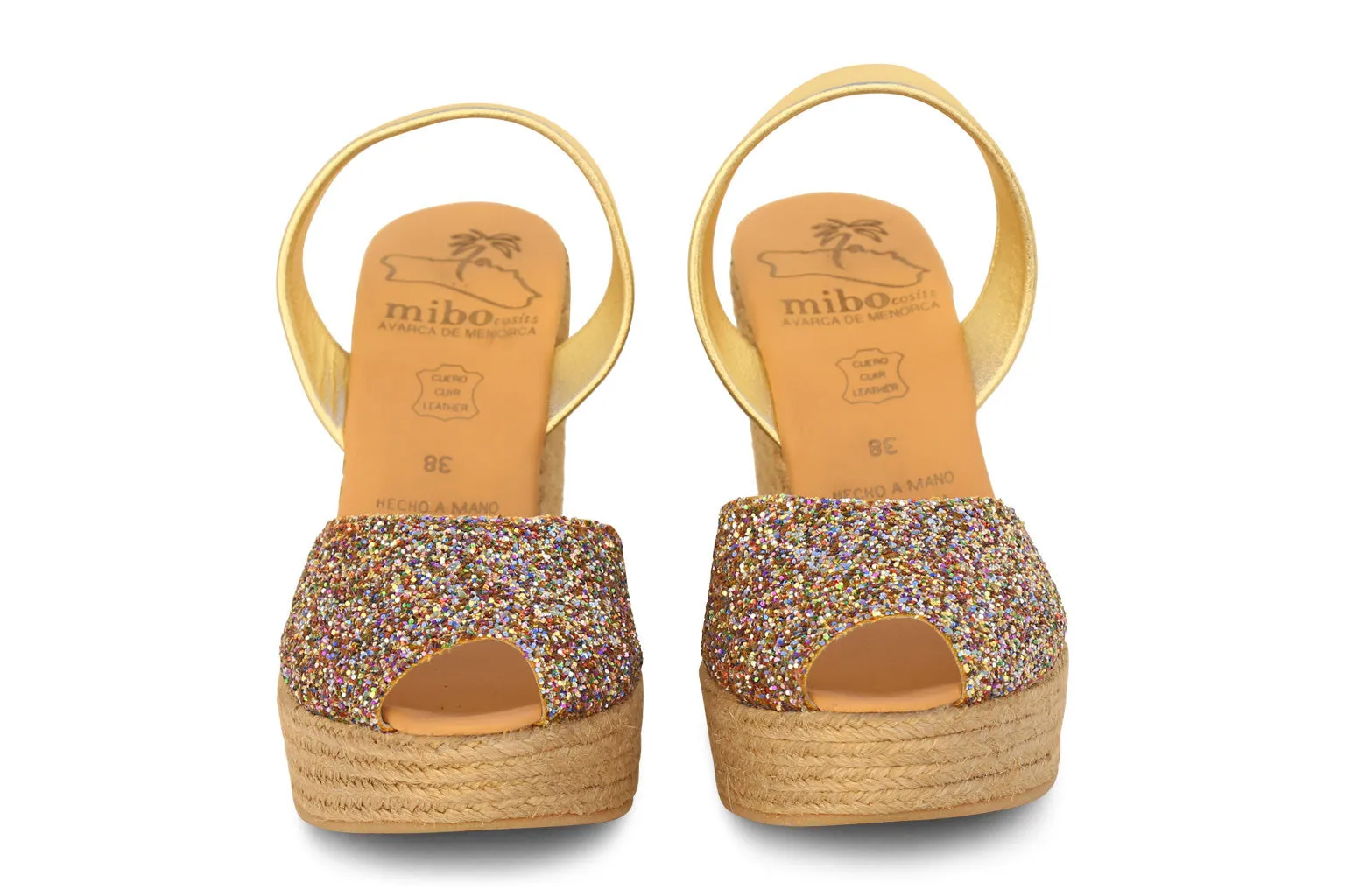 Mibo Avarcas Multi Glitter Espadrille Wedge Slingback Sandals