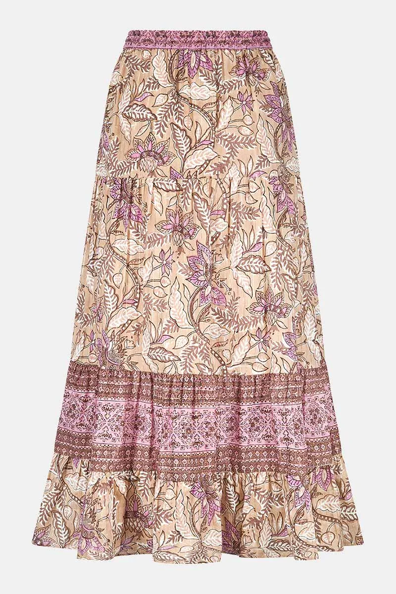 Nixi Woodblock Cotton Lurex Skirt