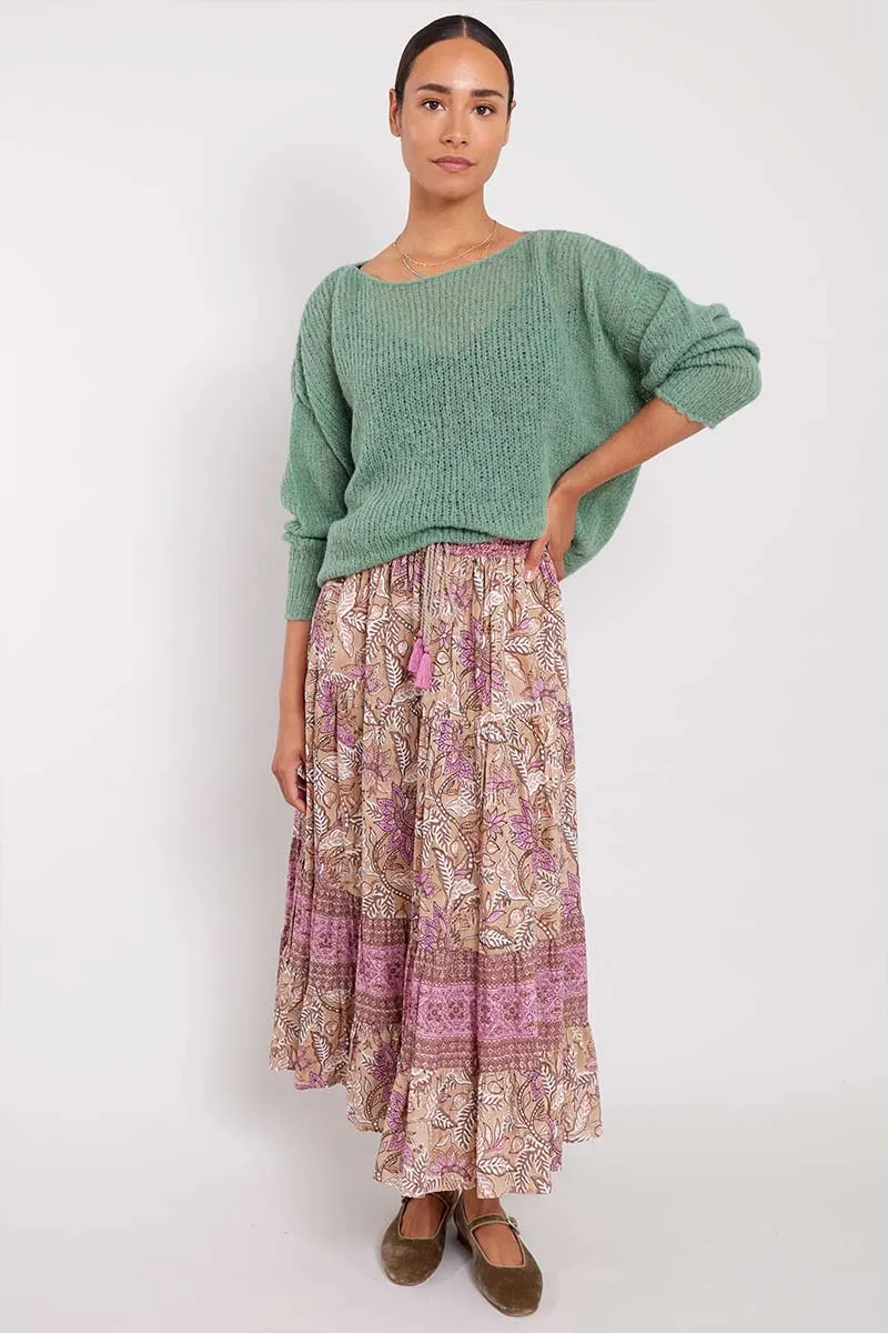 Nixi Woodblock Cotton Lurex Skirt