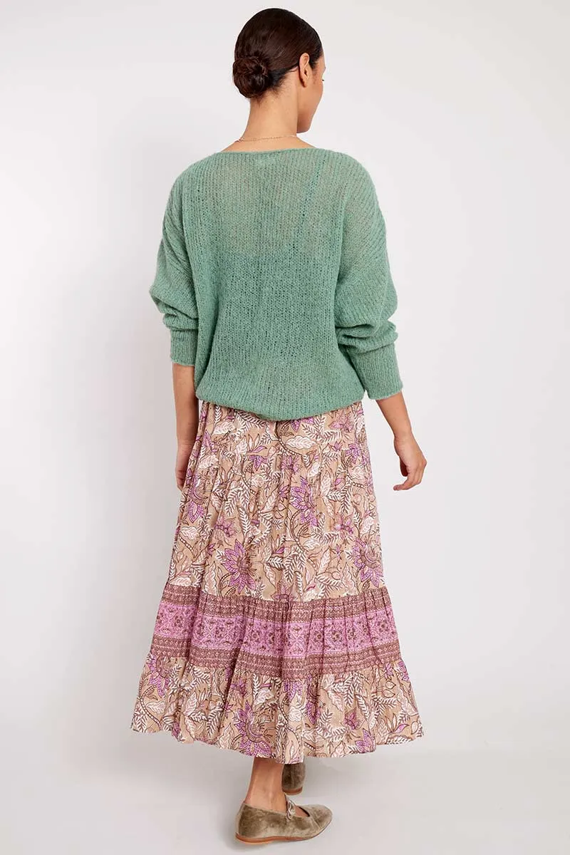 Nixi Woodblock Cotton Lurex Skirt
