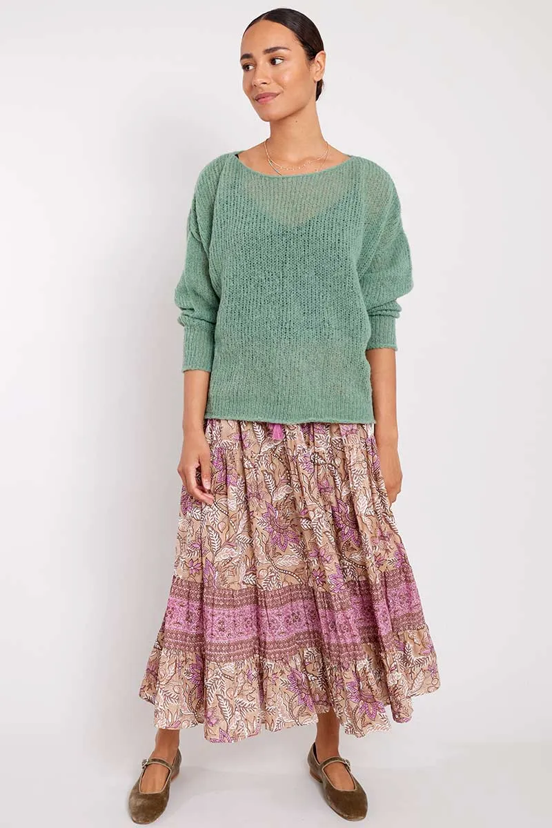 Nixi Woodblock Cotton Lurex Skirt