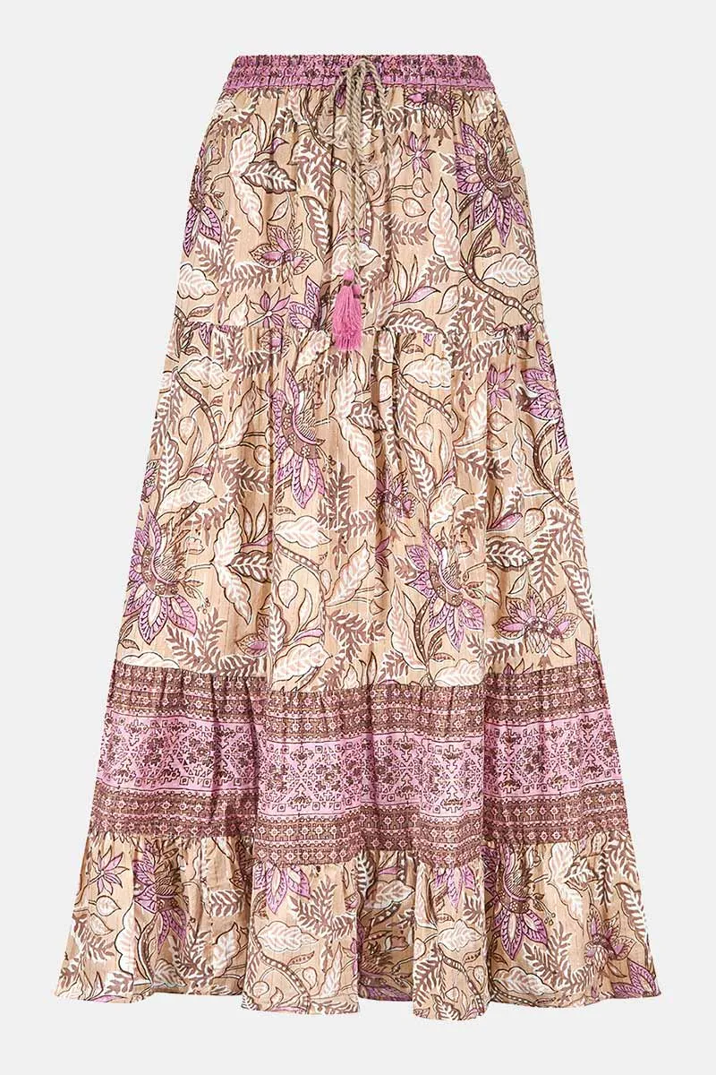 Nixi Woodblock Cotton Lurex Skirt