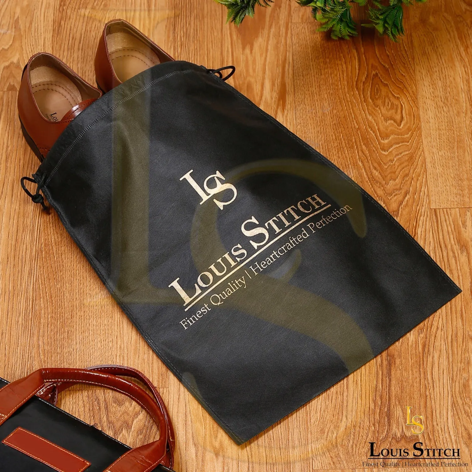 Non Woven Shoe Bag Pack Of  10 Black & Beige Plain