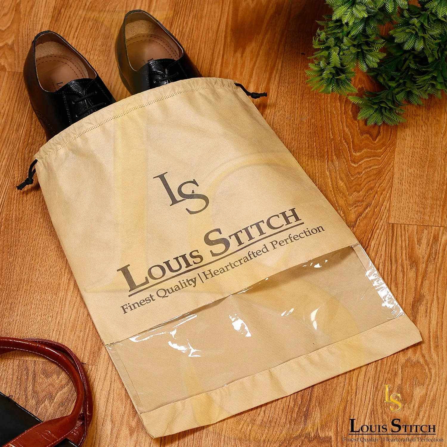 Non Woven Shoe Bag Pack Of  10 Black & Beige See Thru
