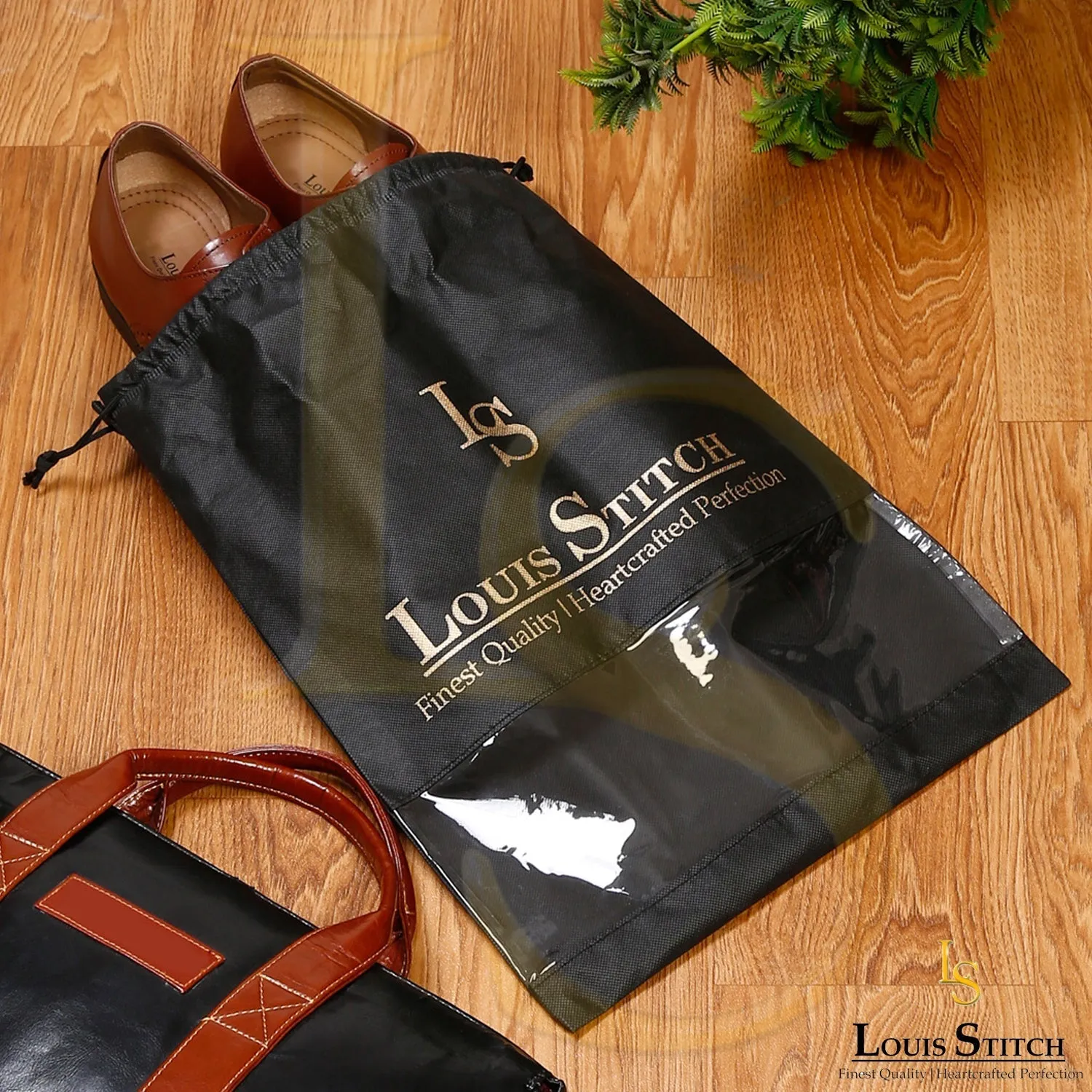 Non Woven Shoe Bag Pack Of  10 Black See-Thru & Beige Plain