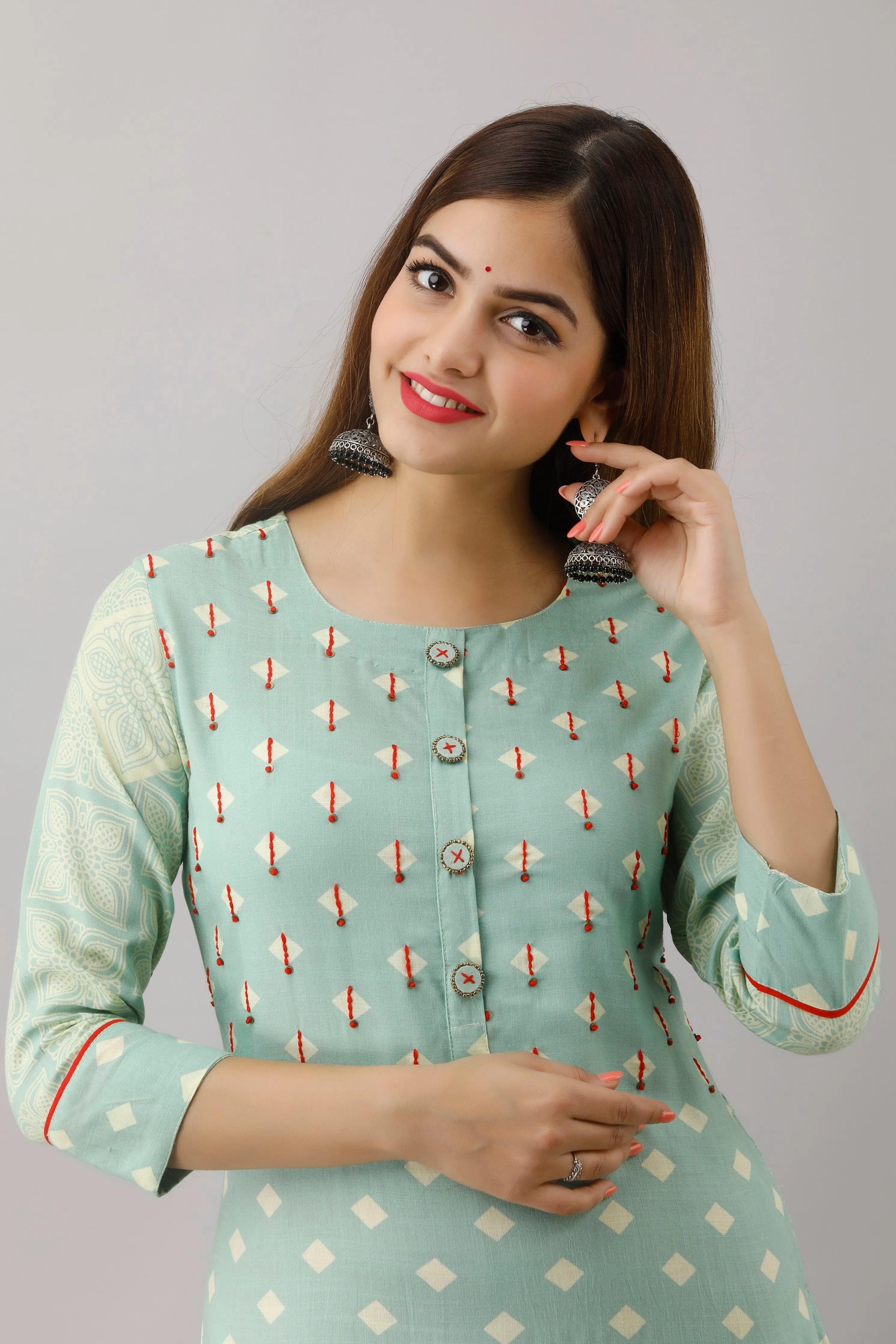 Pista Green Color Rayon Straight Womens Kurta