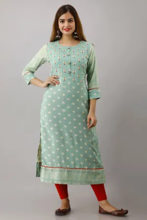 Pista Green Color Rayon Straight Womens Kurta