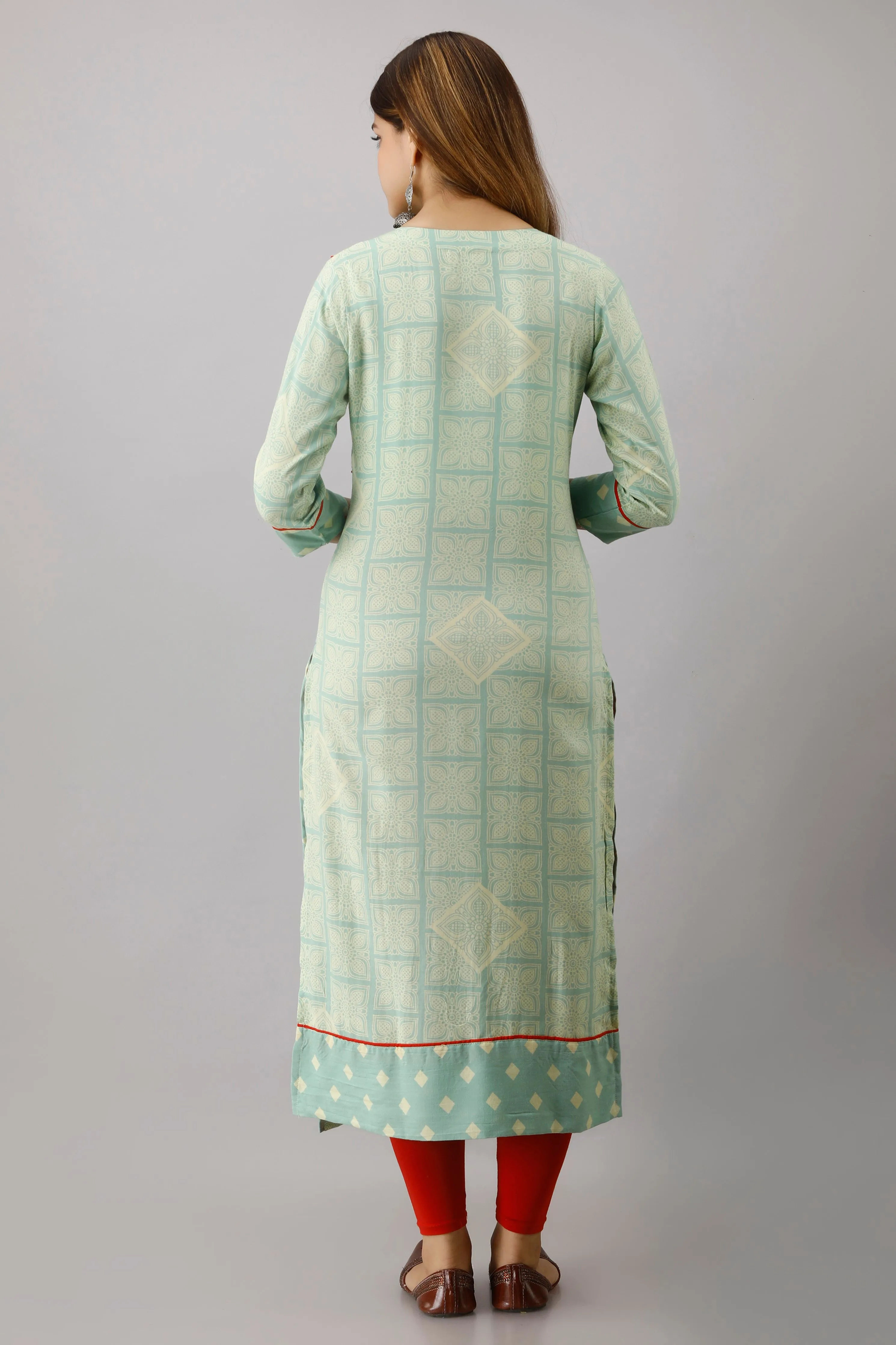 Pista Green Color Rayon Straight Womens Kurta