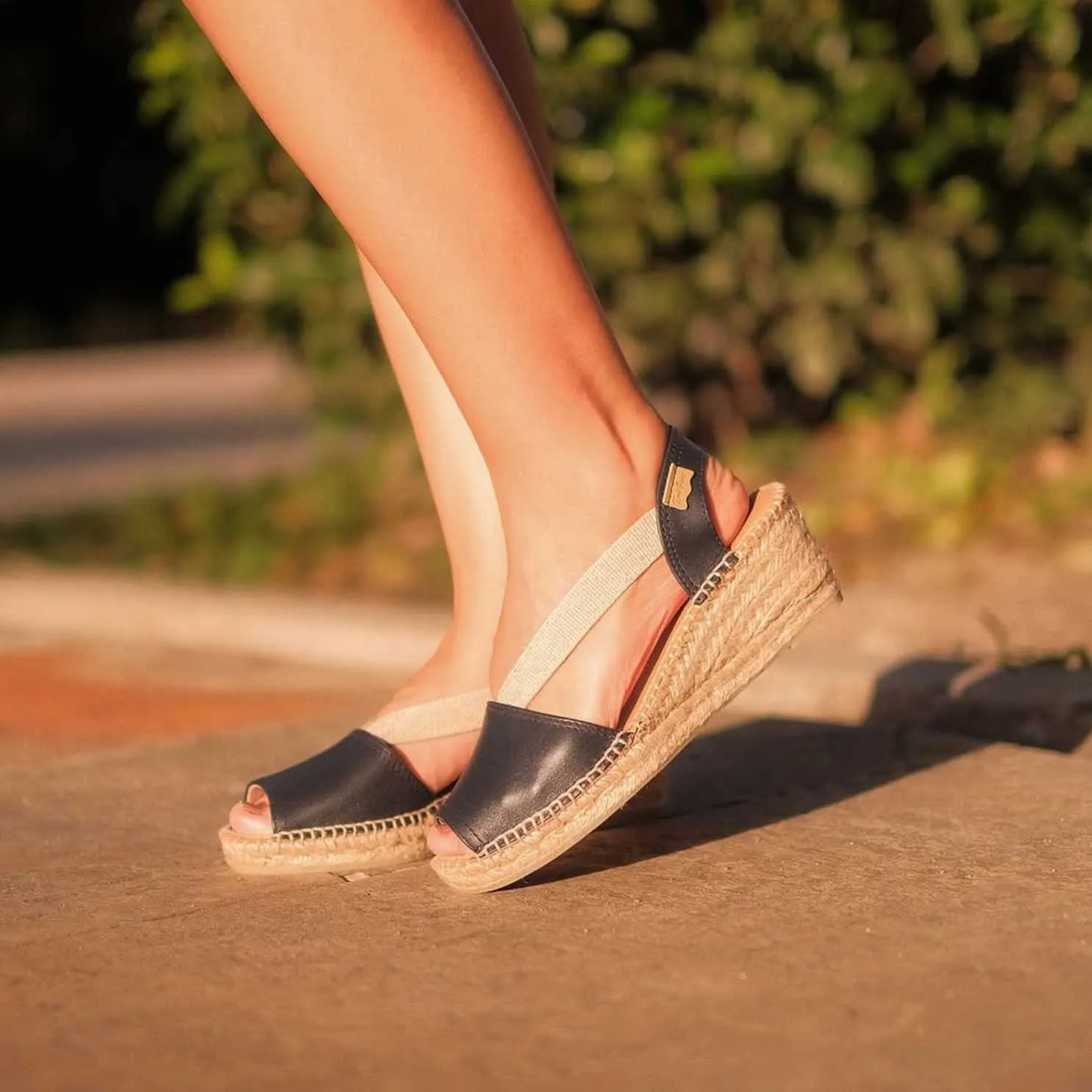 Plain Leather Wedge Espadrille for Women - Teide-P