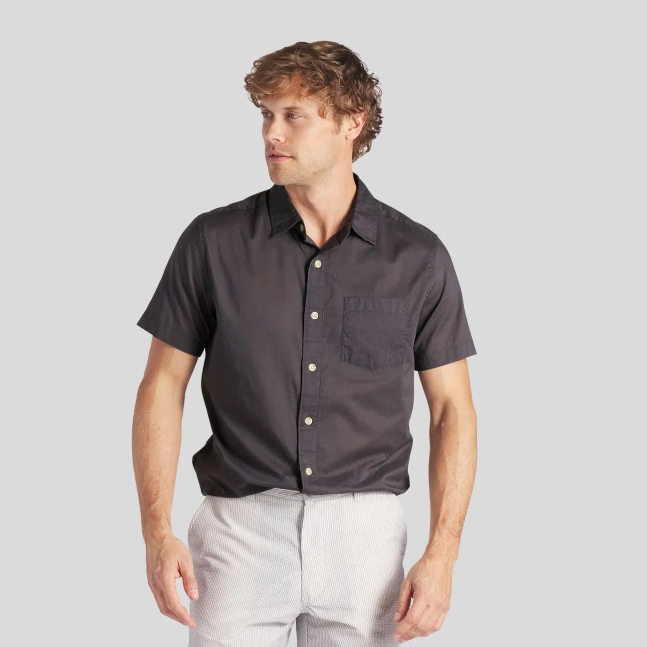 Portofino Featherweight Poplin Short Sleeve Shirt - Forged Iron (Final Sale)*