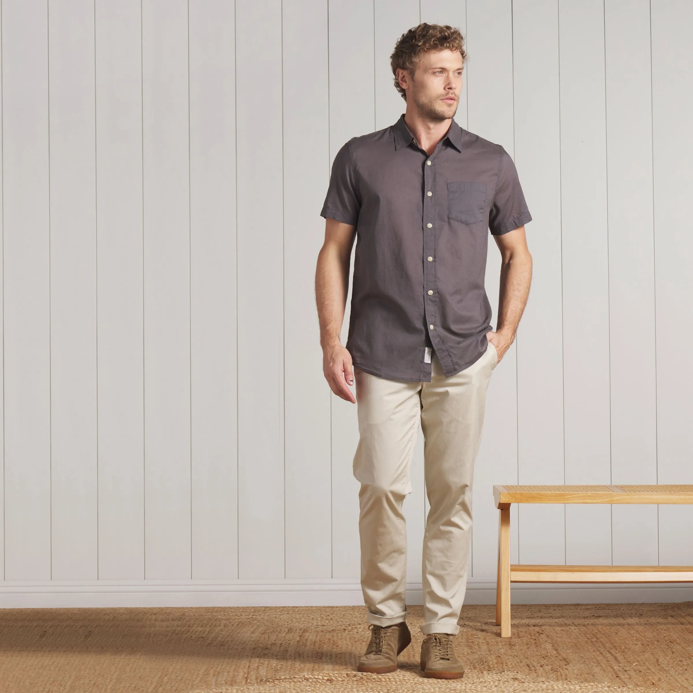 Portofino Featherweight Poplin Short Sleeve Shirt - Forged Iron (Final Sale)*