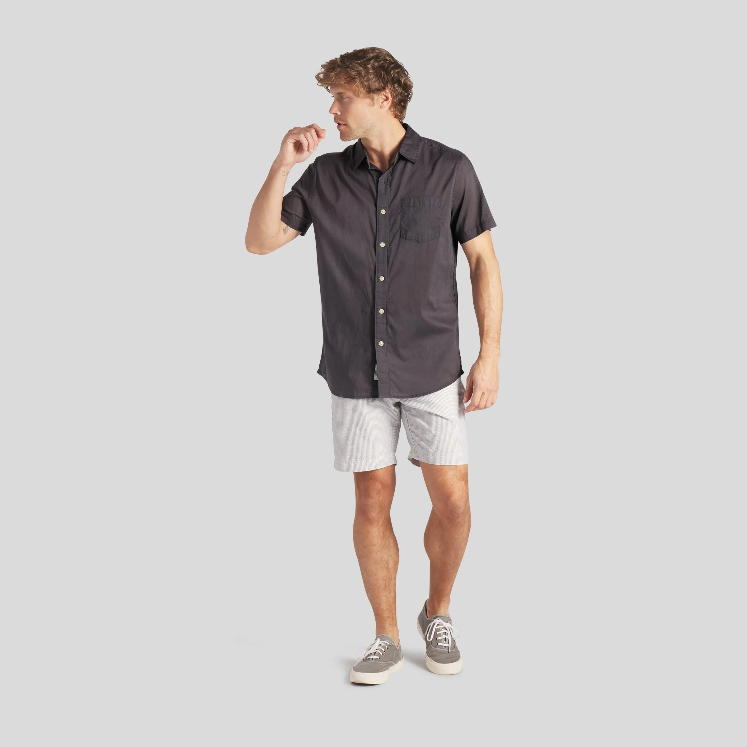 Portofino Featherweight Poplin Short Sleeve Shirt - Forged Iron (Final Sale)*