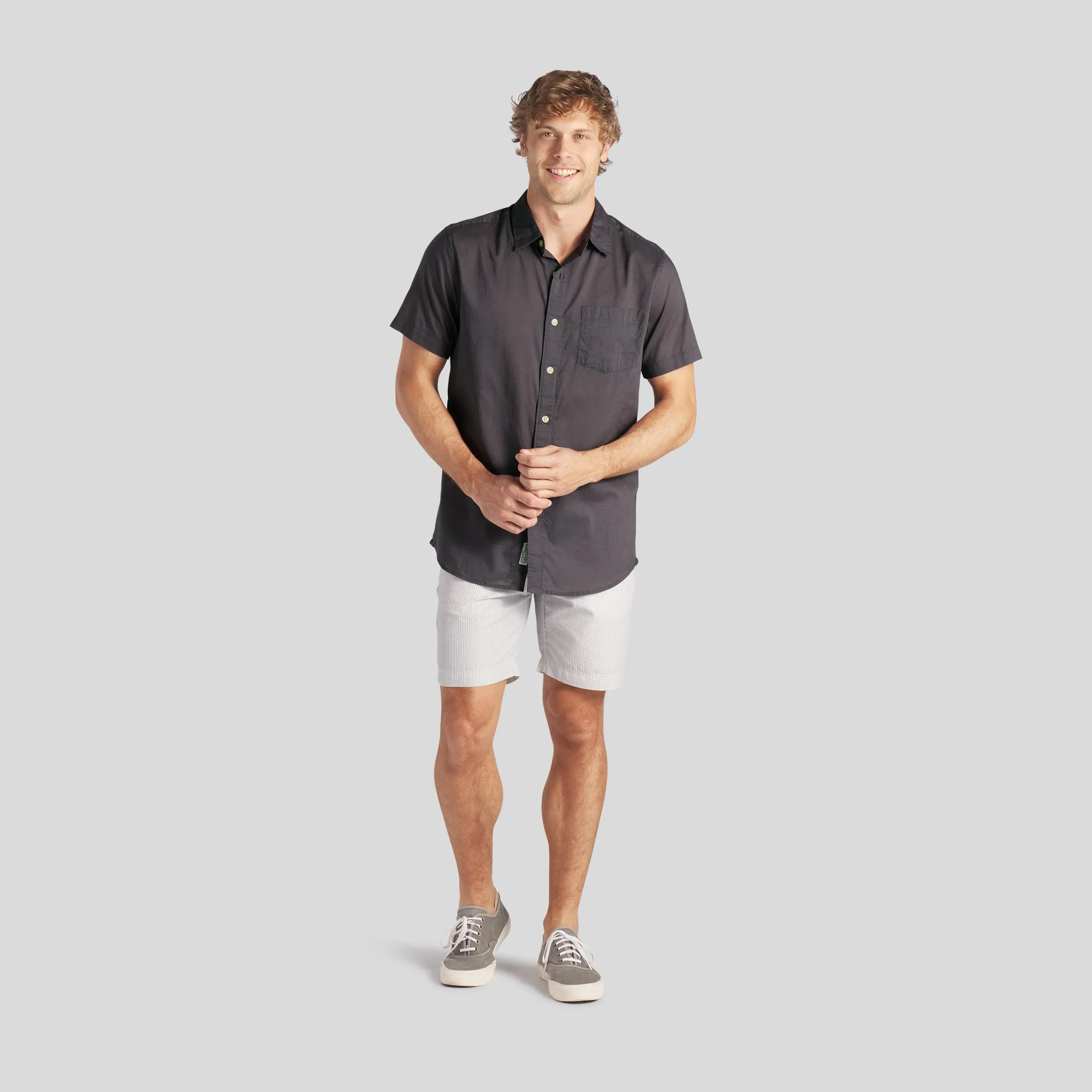 Portofino Featherweight Poplin Short Sleeve Shirt - Forged Iron (Final Sale)*