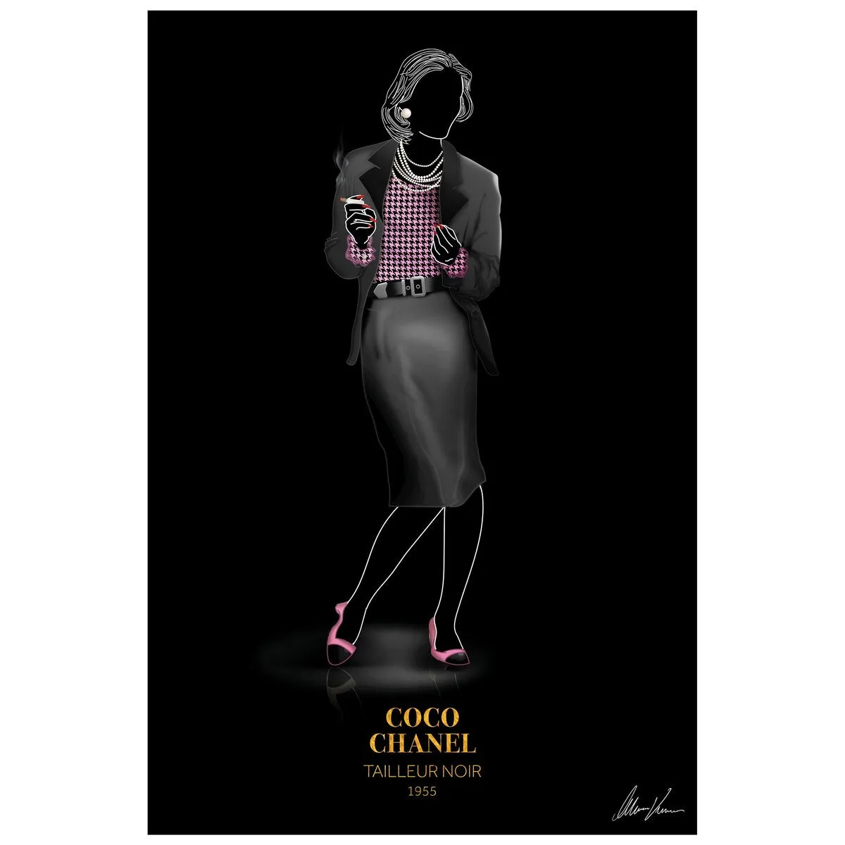 "Fashion suit look" Frameless Free Floating Reverse Printed Tempered Glass Wall Art