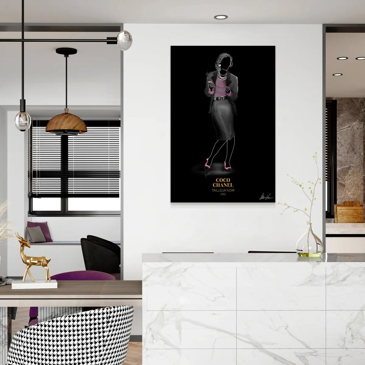 "Fashion suit look" Frameless Free Floating Reverse Printed Tempered Glass Wall Art