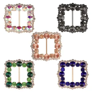 Rounded Square Shiny Diamond Sliding Belt Buckle