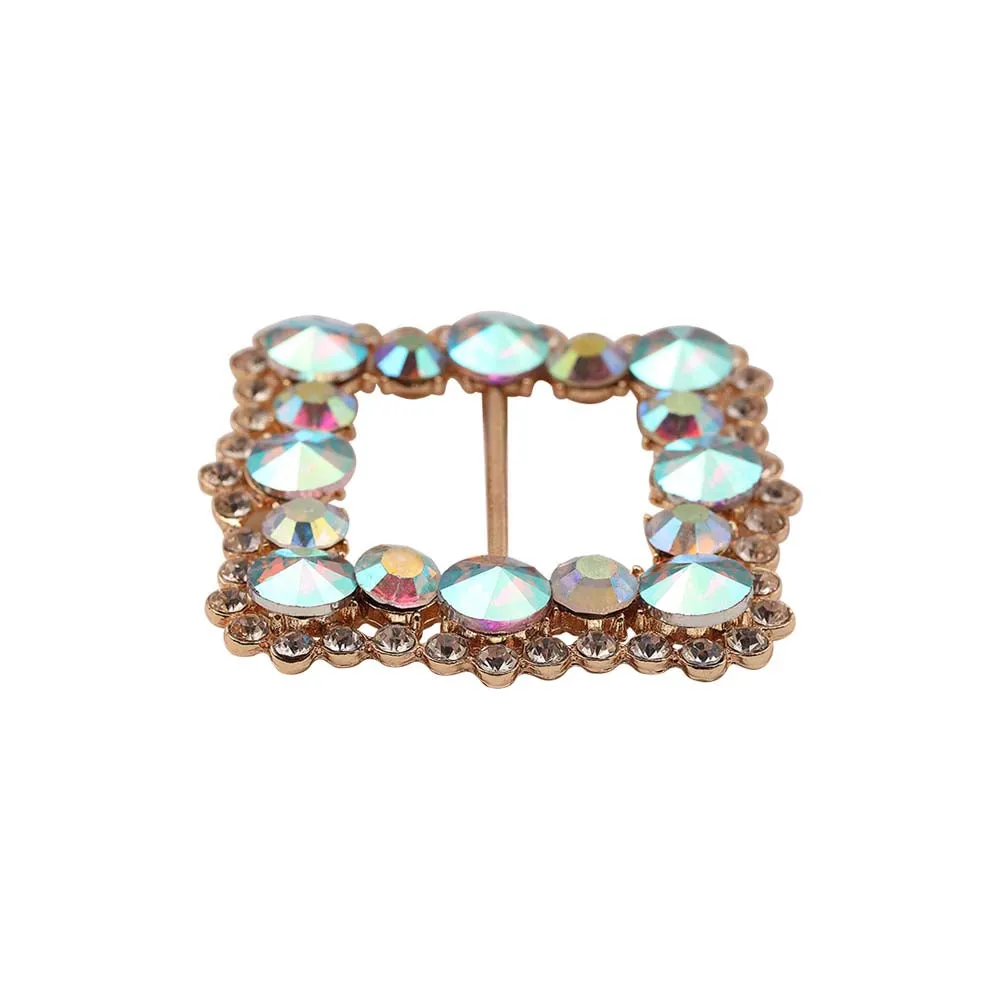 Rounded Square Shiny Diamond Sliding Belt Buckle