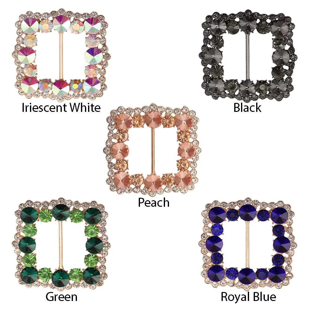 Rounded Square Shiny Diamond Sliding Belt Buckle