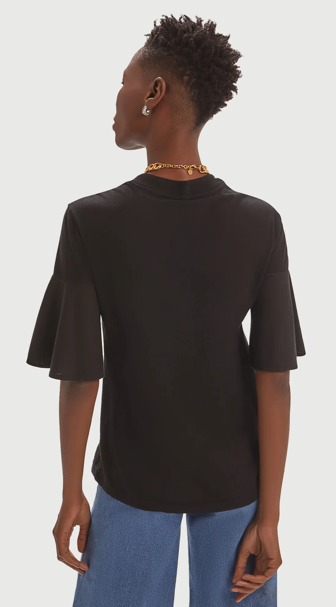 RUFFLED SLEEVE ROUND NECK TOP