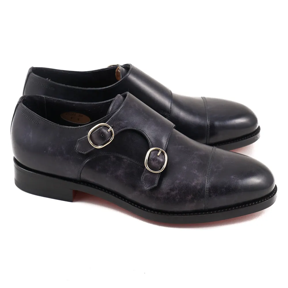 Santoni Double-Buckle Monk Strap in Navy