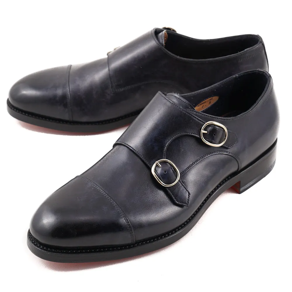 Santoni Double-Buckle Monk Strap in Navy