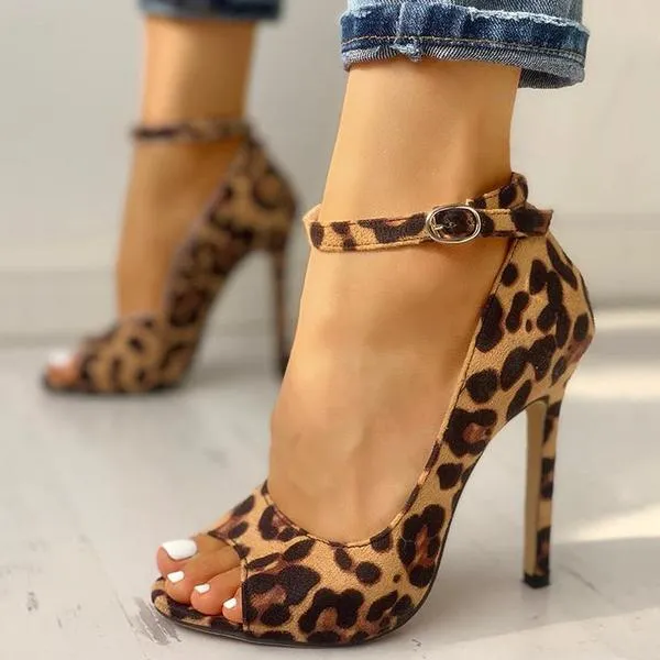 Sohiwoo Peep Toe High Heel Pumps Ankle Strap Stilettos Thin Heels