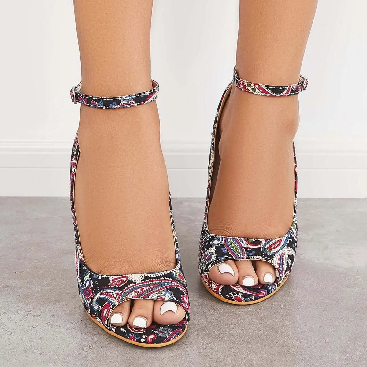 Sohiwoo Peep Toe High Heel Pumps Ankle Strap Stilettos Thin Heels
