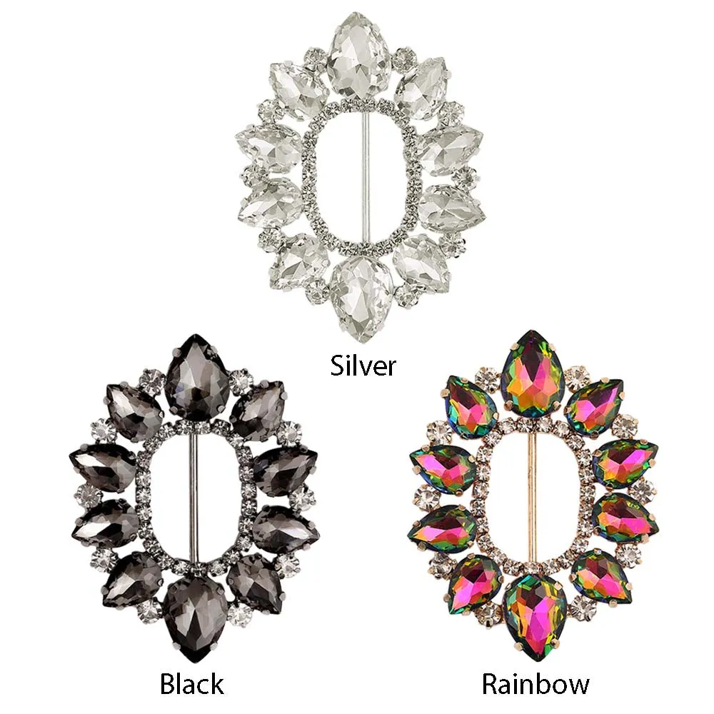 Sparkling Oval Shape Drop Diamond Metal Belt Buckle