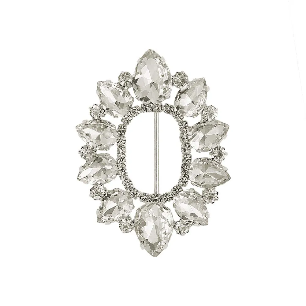 Sparkling Oval Shape Drop Diamond Metal Belt Buckle