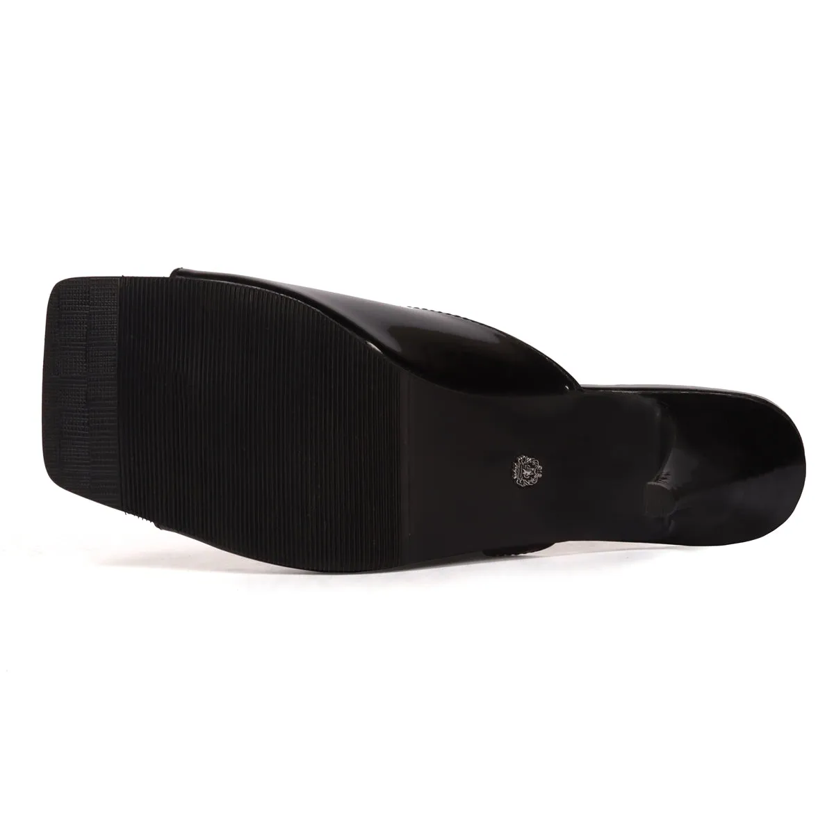 Square Open Toe Black Patent Leather Ladies Kitten Heel Sandal By Brune & Bareskin