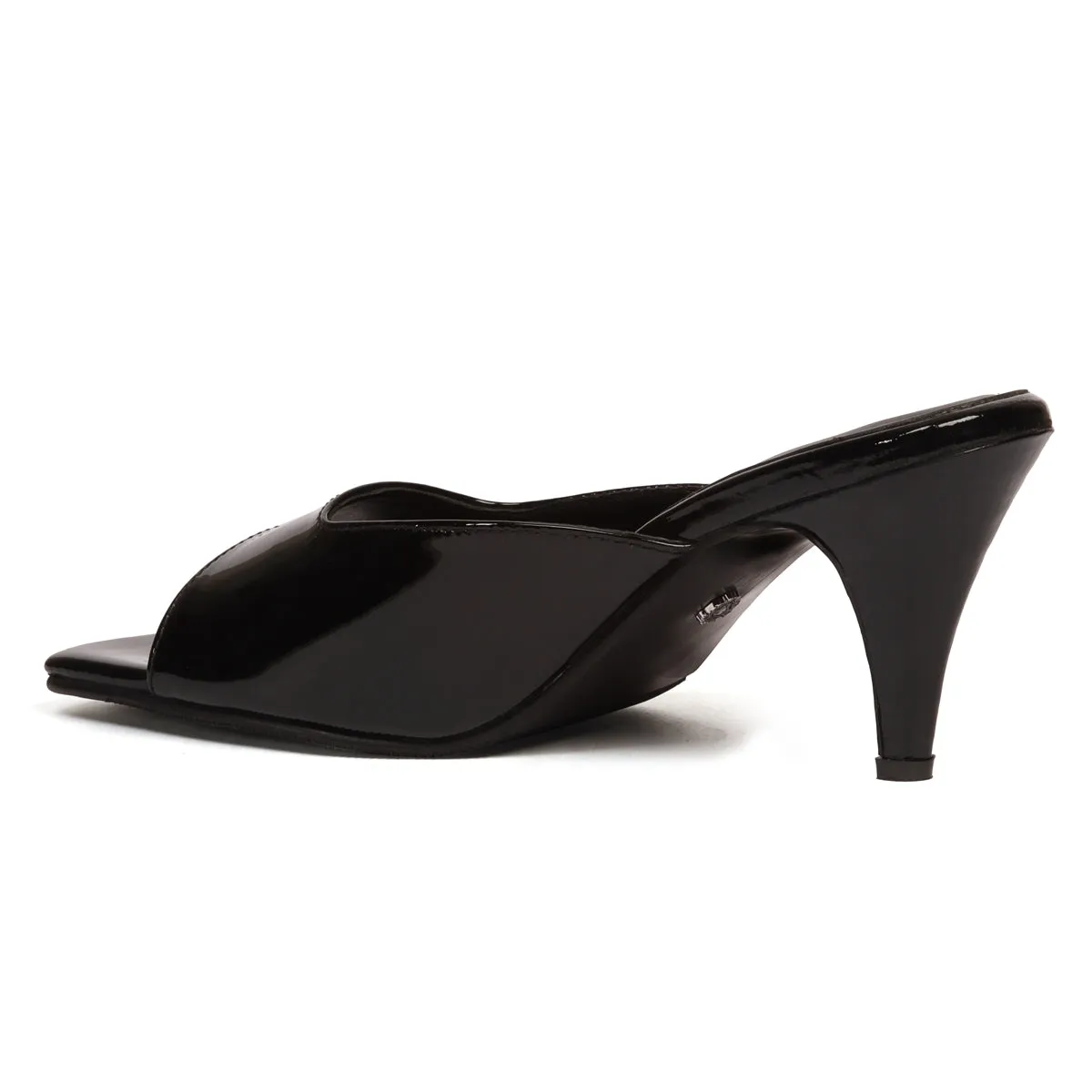 Square Open Toe Black Patent Leather Ladies Kitten Heel Sandal By Brune & Bareskin