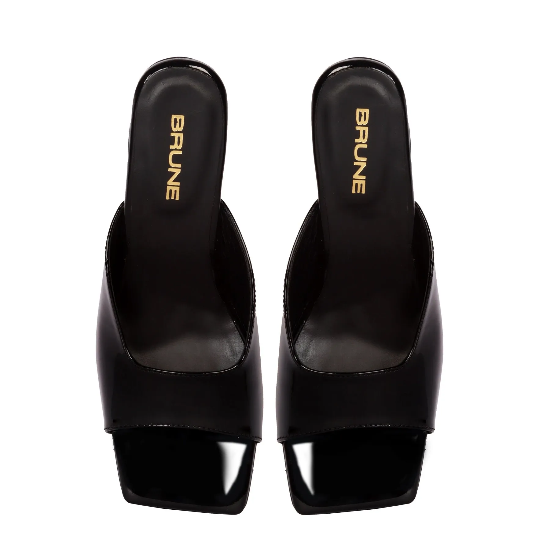 Square Open Toe Black Patent Leather Ladies Kitten Heel Sandal By Brune & Bareskin